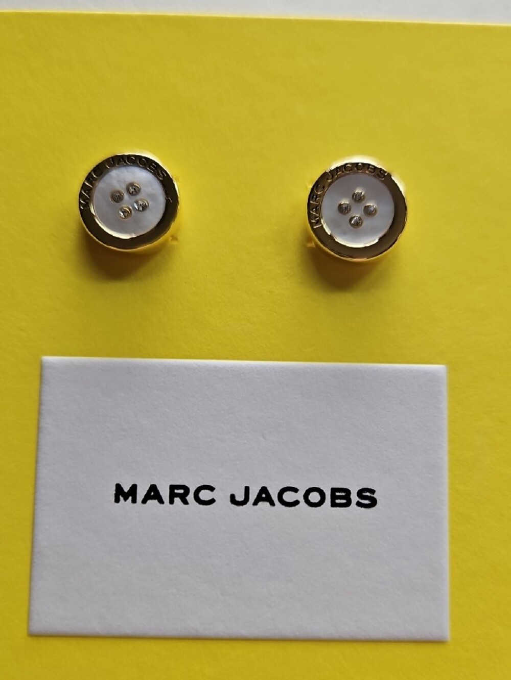 Marc Jacobs Gold-Tone Mother Of Pearl Button Stud Earrings - Picture 2 of 12
